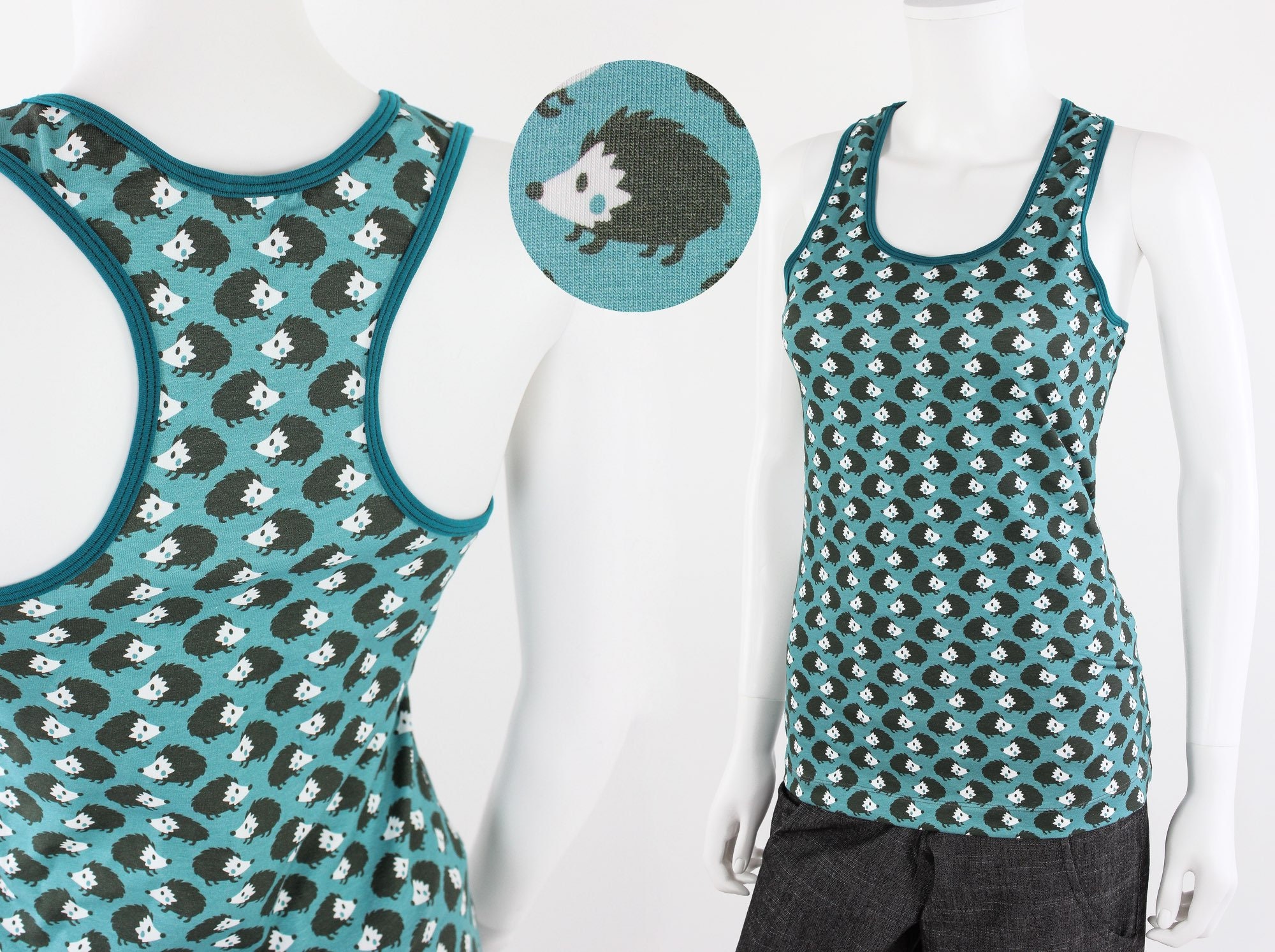 Racerback Tank Top Blue-green With Hedgehogs -  Canada