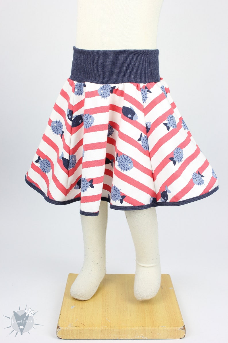 SALE Size 2: striped children's circle skirt with fish image 2