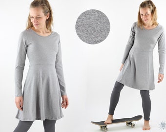 Skater dress with long sleeves, light gray mottled, elegant summer dress made of eco-jersey