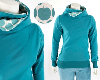Women's hoodie in turquoise with apples