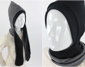 Reversible fleece scarf hat in gray and black