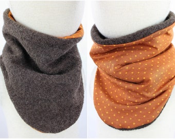 Reversible wool walk scarf, brown with dots on orange