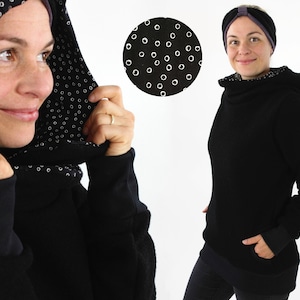 Pull en laine noire avec boucles blanches, respirant, thermorégulateur, anti-salissures