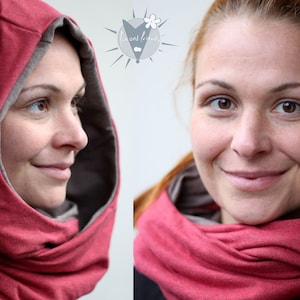 warm hooded loop for reversing, loop for snuggling up, hooded scarf made of eco-fabrics, protects against wind and cold