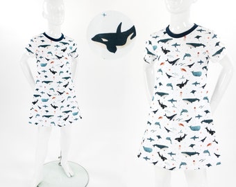 Children's dress with sea creatures, long-lasting, shirt dress, night dress, size 74 - 140