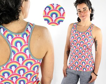 Racerback top with rainbow pattern