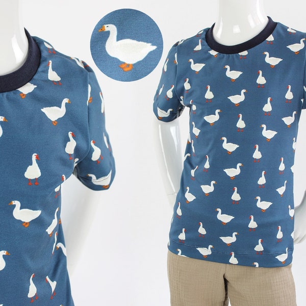 Children's blue T-shirt with geese