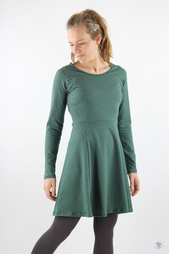 Buy Skater Dress With Long Sleeves, Dark Green Mottled, Elegant Summer Dress  Made of Eco-jersey Online in India - Etsy