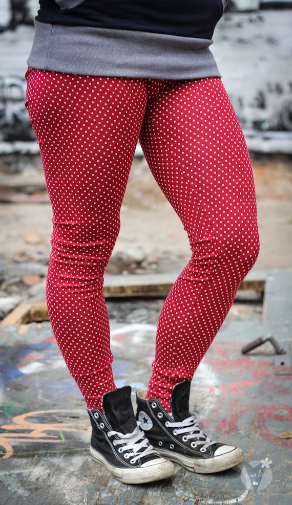 Women's Leggings, S-XL, Dots on Red -  Denmark