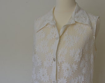 70s lace full lenght sleeveless gilet / duster coat