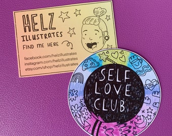 Self Love Club - circular sticker single rainbow tattoo