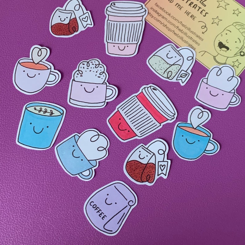 coffee friends sticker set hand made, hand illustrated. small gift illustration cute quirky journal image 10