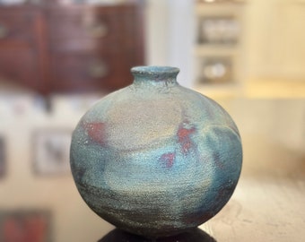 Handmade Wheel-Thrown Ceramic Raku Vase