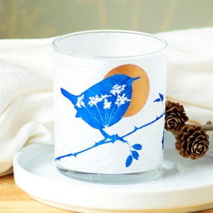 Wren Candle Holder with gold detail, Wren art, gift for bird lover, Gift for Mum, handmade thank you gift, birthday gifts for her, tea light