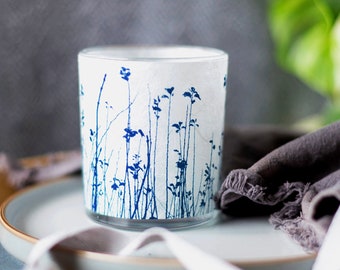 Meadow Cyanotype tealight holder, Bridesmaid gift, Anniversary gift, 40th birthday gift, housewarming gift, Mother’s Day gift, Birthday gift