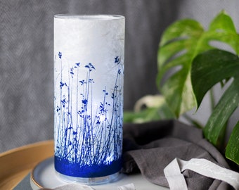 Meadow Cyanotype Vase, Large Blue and White Cylinder Vase, gift for Grandma, 60th Birthday Gift, Mother’s Day Gift