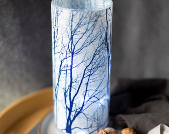 Branch Cyanotype Vase, Large Blue and White Cylinder Vase, handmade gift, Birthday gift, gift for Grandma, gift for tree lover