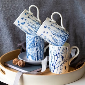 Set of 6 large fine bone china mugs, 20th anniversary china, wedding gift for the couple. Please see ‘ITEM DETAILS’ to choose your 6 designs