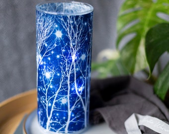 Starry Night Cyanotype Vase, Large Blue and White Cylinder Vase, Birthday gift, Star decor, gift for tree lovers