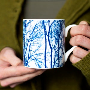 Fine bone china mug, Branch design, blue and white fine bone china mug for men, 20th Wedding anniversary gift, china gift, small gift UK