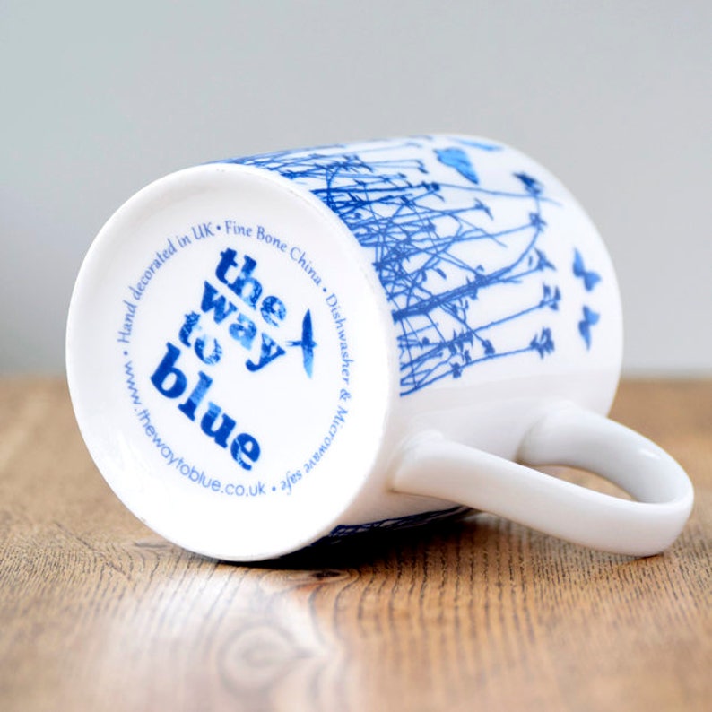 Fine bone china mug Blue Butterfly Meadow, blue and white china, anniversary gift, birthday gift, Mothers Day gift, Friends and family gift image 7