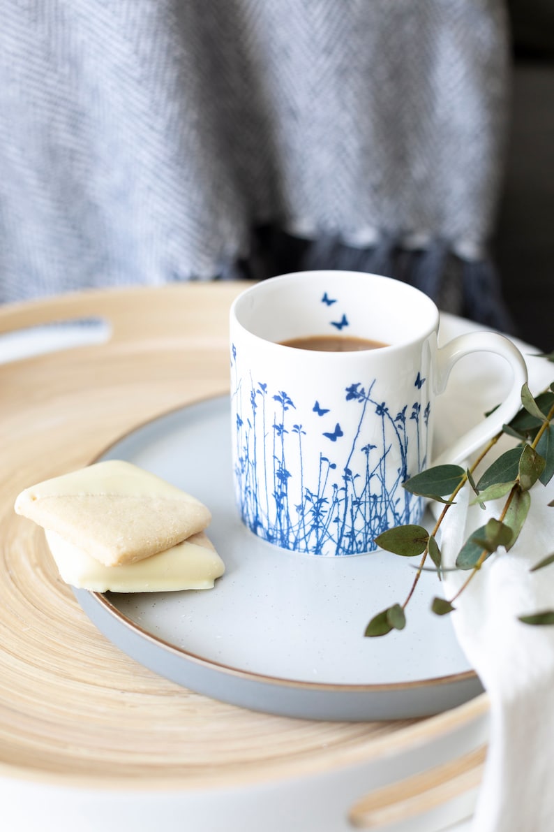 Set of 3 Fine bone China Mugs Offer, Blue and White china, Anniversary gift, 30th birthday gift, Wifes birthday present, Mothers Day gift image 4