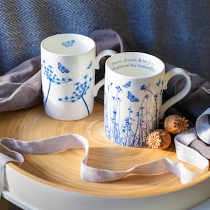 Set of 8 Large fine bone china mug, blue and white, 20th Anniversary, china Wedding gift. Please see ‘ITEM DETAILS’ to choose your 8 designs