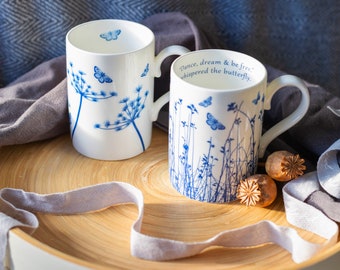 Set of 2 large Fine Bone China Mugs Offer,  Blue and White china, 350ml china mugs, Anniversary gift, Mother’s Day gift, friends gift, Mugs