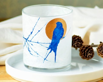 Swallow Cyanotype candle holder with gold detail, Cyanotype art, gift for bird lover, Mother’s Day gift, gift for husband, birthday gift