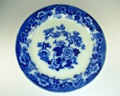 FLOW BLUE PLATE Platter, Floral, Victorian Pottery Porcelain, English Transferware, Furnival , Blue White, 19th Century