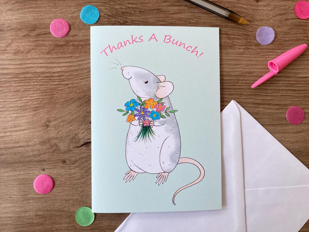 Thanks A Bunch Ratty | Cute Pet Rat Card | Fancy Rat Blank Greeting ...