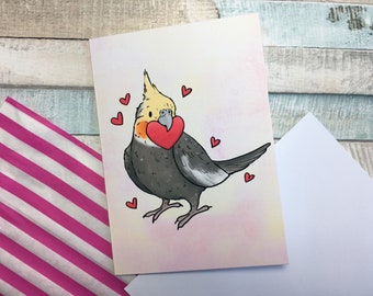 You Stole My Heart Cockatiel A6 Greeting Card - Cute Cockatiel Blank Greeting Card - Cockatiel Valentine