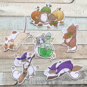 October Rat Stickers | Set Of 6 Glossy Rat Stickers | Fun Pet Rat Stickers | Fancy Rat Gift And Stationery