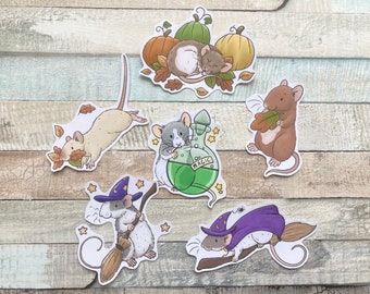 Octubre Pegatinas de ratas / Conjunto de 6 pegatinas de ratas brillantes / Divertidas pegatinas de ratas para mascotas / Regalo y papelería de ratas de lujo