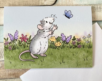 Spring Ratty A6 Blank Greeting Card, Any Occasion, Rat Lover gift, Cute Animal Card