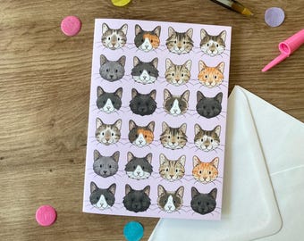 Visages de chat | Carte de voeux mignonne de chat |