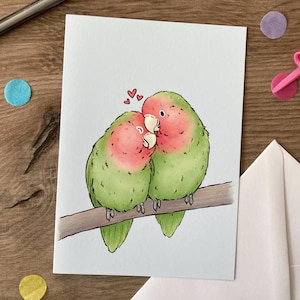 Lovebird Couple | Cute Lovebird Greeting Card | Parrot Blank Greeting Card