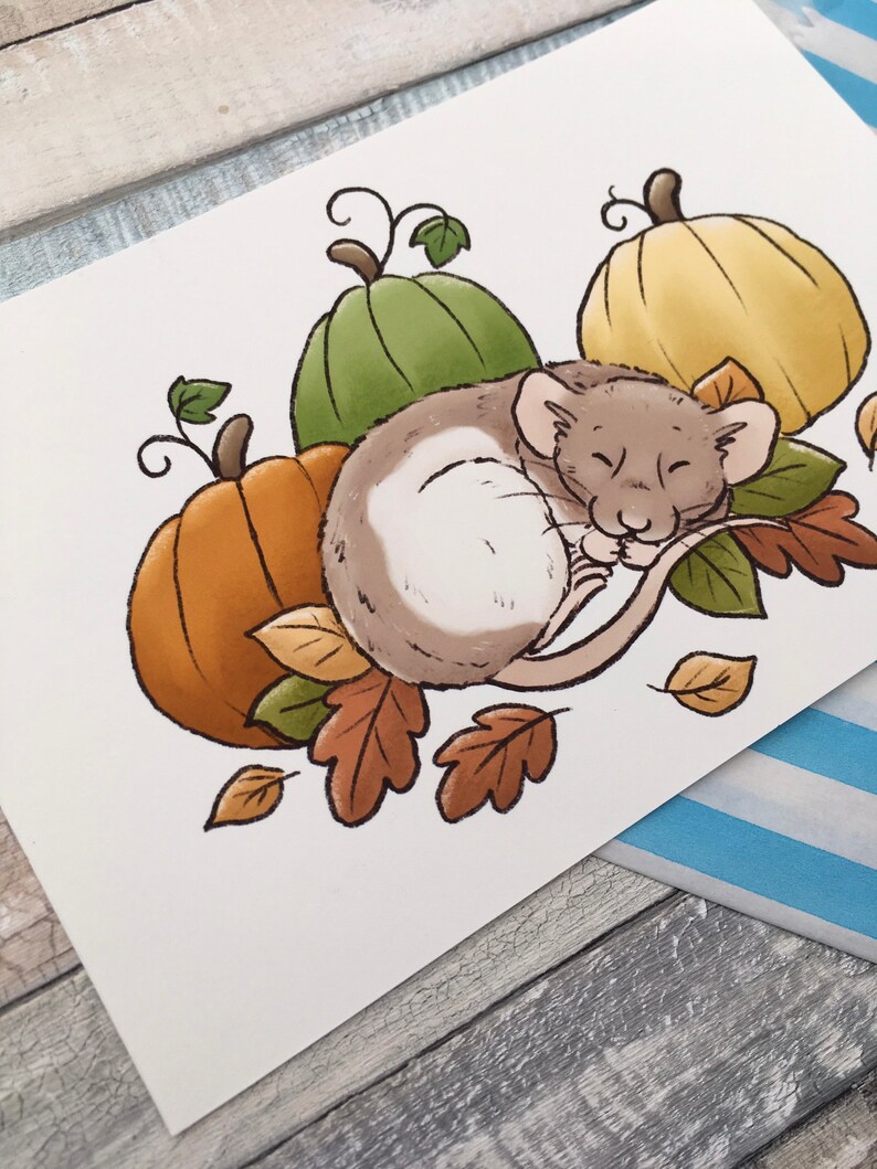 Pumpkin Ratty Art Print A5 And 6 x 4 Sizes Cute Pet Rat Art Print Fancy Rat Wall Art Gift image 4