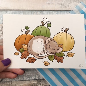 Pumpkin Ratty Art Print A5 And 6 x 4 Sizes Cute Pet Rat Art Print Fancy Rat Wall Art Gift image 2