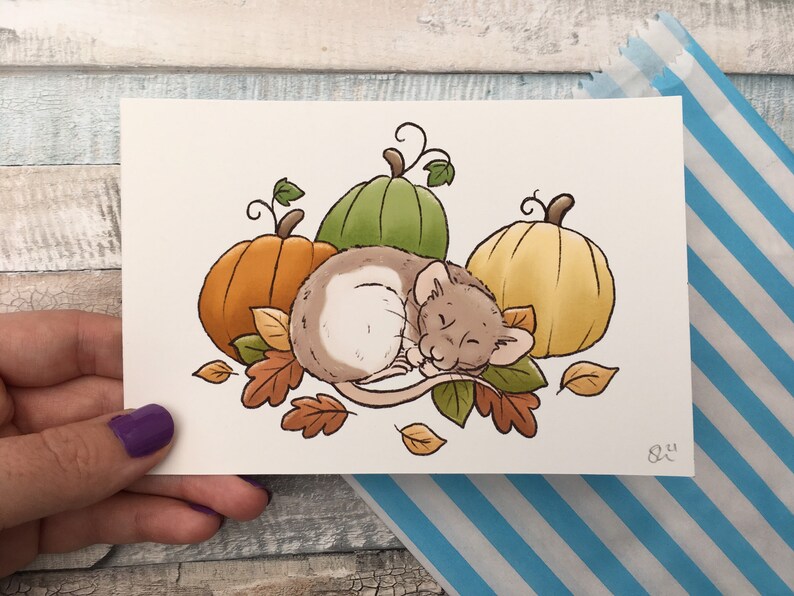 Pumpkin Ratty Art Print A5 And 6 x 4 Sizes Cute Pet Rat Art Print Fancy Rat Wall Art Gift image 2