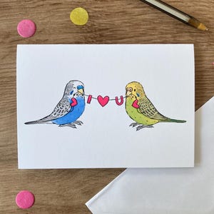 Je t'aime perruches | Carte de voeux mignonne de perruche | Carte de voeux vierge Perruche ondulée