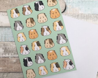 Guinea Pig Faces A6 Blank Greeting Card with White Envelope, Any Occasion Animal Lover Card, Guinea Pig lover Birthday, Just For You Card