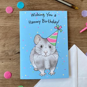 Hammy Birthday | Cute Hamster Birthday Card | Grey Syrian Hamster Blank Birthday Card