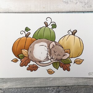 Pumpkin Ratty Art Print A5 And 6 x 4 Sizes Cute Pet Rat Art Print Fancy Rat Wall Art Gift image 1