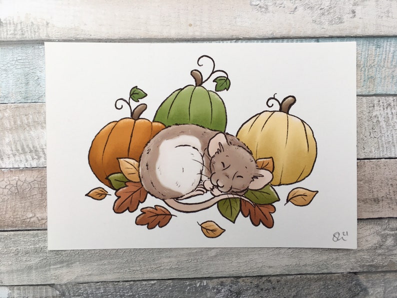 Pumpkin Ratty Art Print A5 And 6 x 4 Sizes Cute Pet Rat Art Print Fancy Rat Wall Art Gift image 1