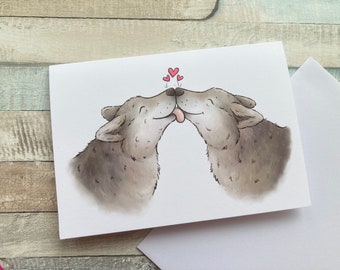 Wolf Kisses | Blank A6 Greeting Card | Wolf Love Greeting Card