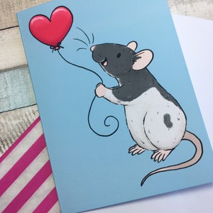 Heart Balloon Rat A6 Greeting Card Cute Fancy Rat Blank Greeting Card Hooded Rat Love Card Cute Ratty Valentine image 3