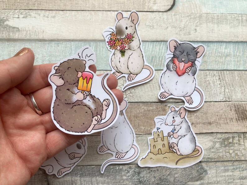 Summer Rat Stickers Pack of 6 Rat Stickers Cute Playful Rat glossy stickers image 2
