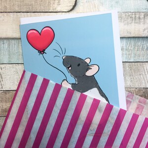Heart Balloon Rat A6 Greeting Card Cute Fancy Rat Blank Greeting Card Hooded Rat Love Card Cute Ratty Valentine image 4