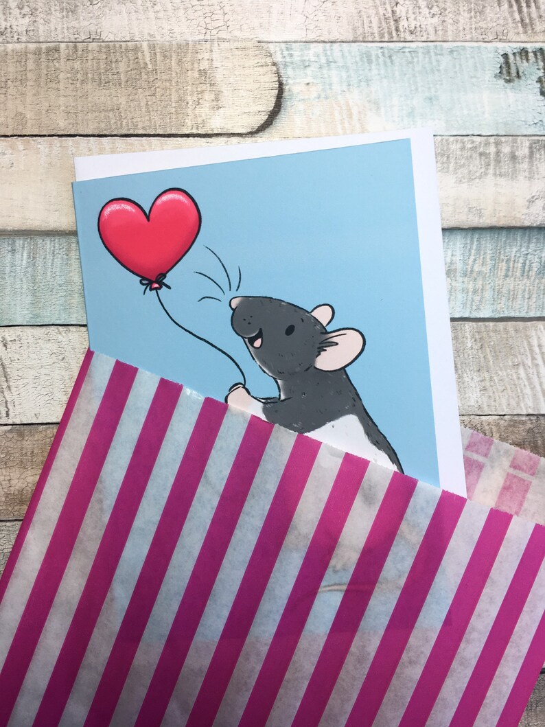 Heart Balloon Rat A6 Greeting Card Cute Fancy Rat Blank Greeting Card Hooded Rat Love Card Cute Ratty Valentine image 4